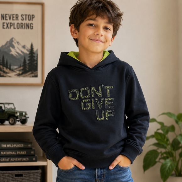 LC Waikiki Other - LC Waikiki Boys 11Y Black‎ Dont Give Up Graphic Hoodie Neon Yellow  Pullover
